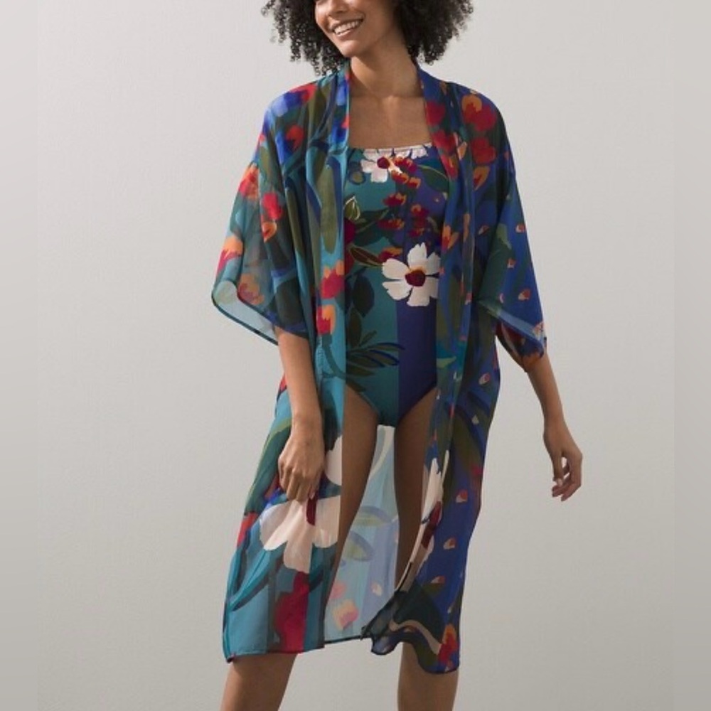 Chicos Gottex Botanical Gardens Sheer Kimono Cover Up Robe